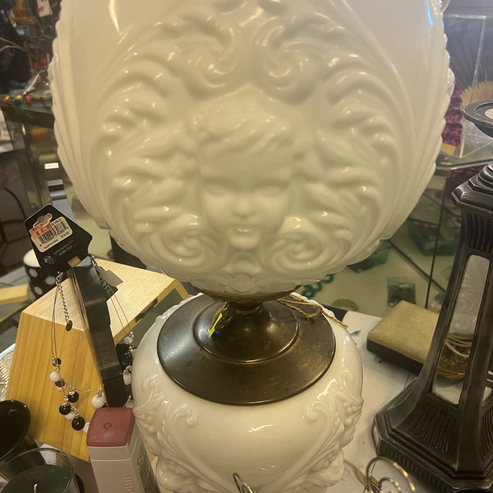 Milk glass angel lamp vintage rare